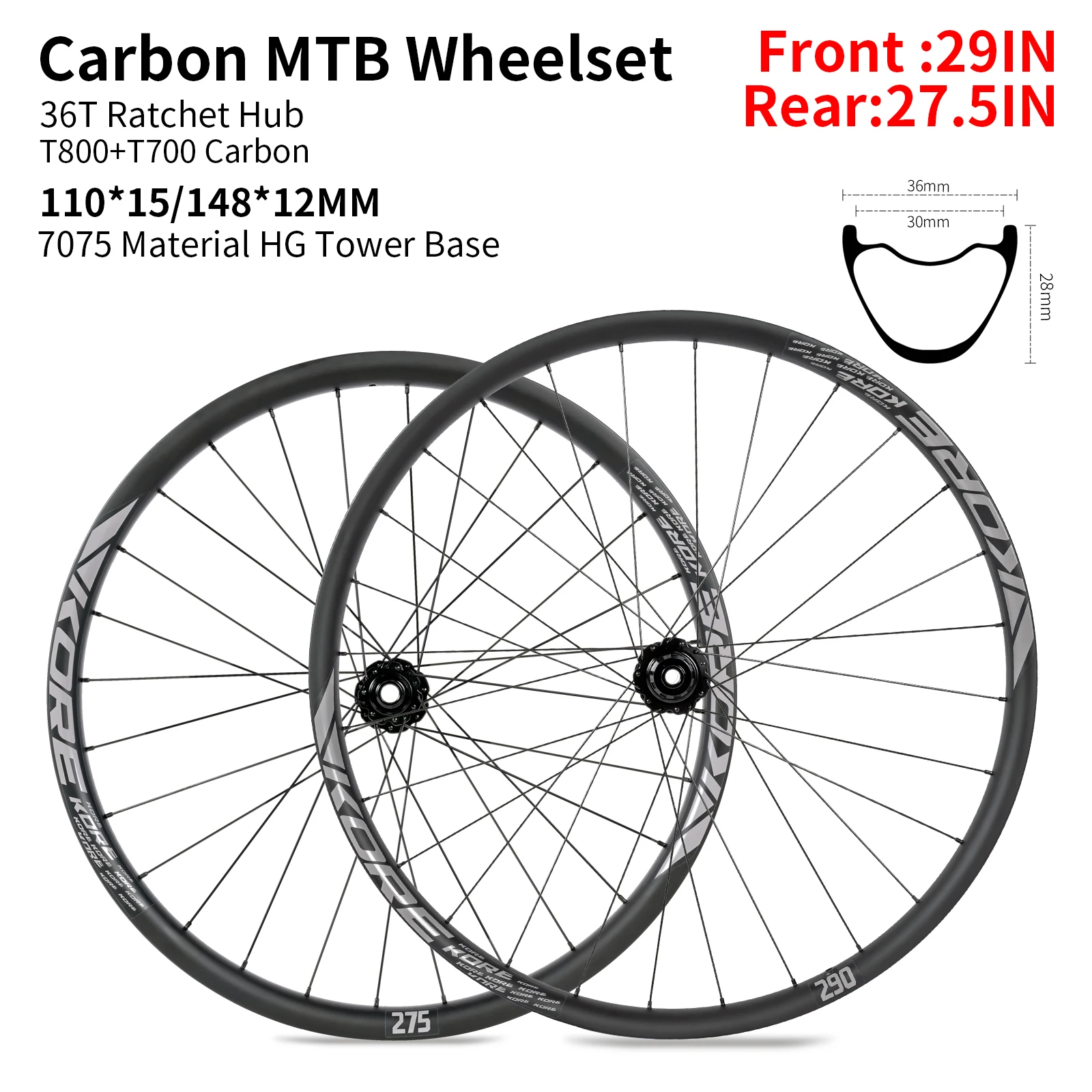 27.5 29er Carbon Wielen Mtb 36T Ratel 28 HG XD MS 30/36mm Breedte Boost Tubeless band 6-Bolt Schijfrem Ultralight Wielset