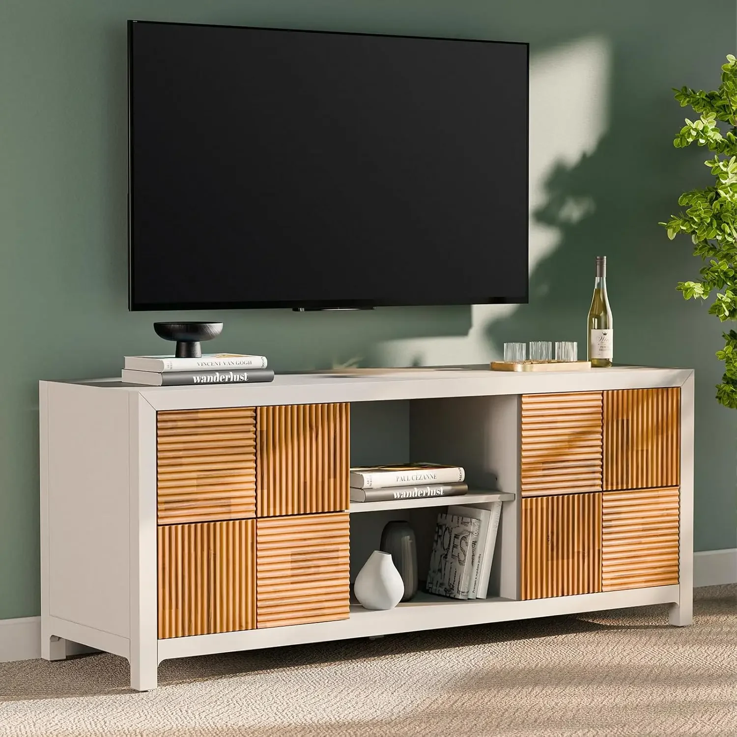 

Madia Deluxe TV Stand - Fully Assembled Entertainment Center for Up to 58 Inch TV with Unique Pattern Design for Living Room