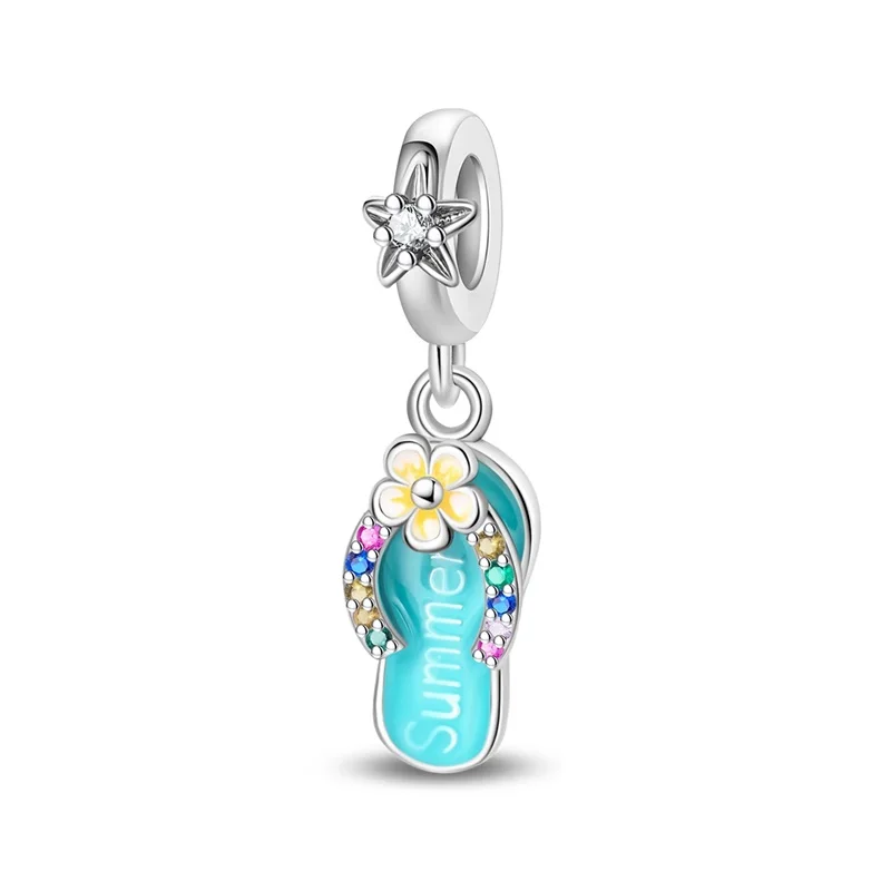 925 Sterling Silver Hawaiian Slipper Charms Pendant For Women Fit Original Bracelet DIY Birthday Party Jewelry Gifts
