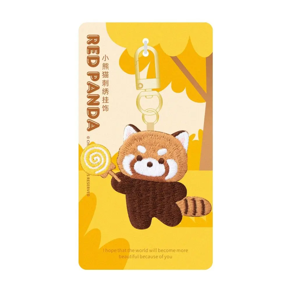 مضحك الكرتون الأحمر الباندا Keyrchain الإبداعية لينة Kawaii الحيوان قلادة موضة لطيف الأحمر الباندا التطريز قلادة ظهره ديكور #4
