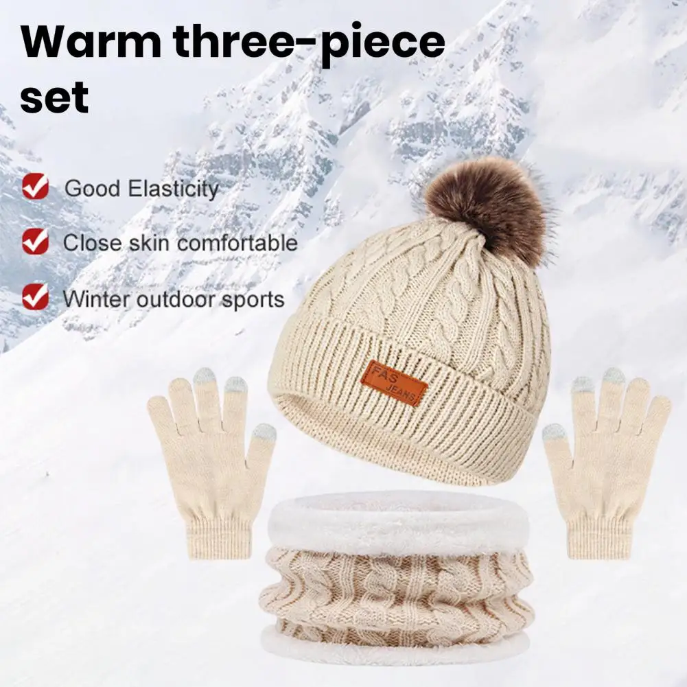 Hat Scarf Gloves Set Cozy Kids Winter Accessories Set Plush Knitted Hat Scarf Gloves with Anti-slip Design for Boys for Style