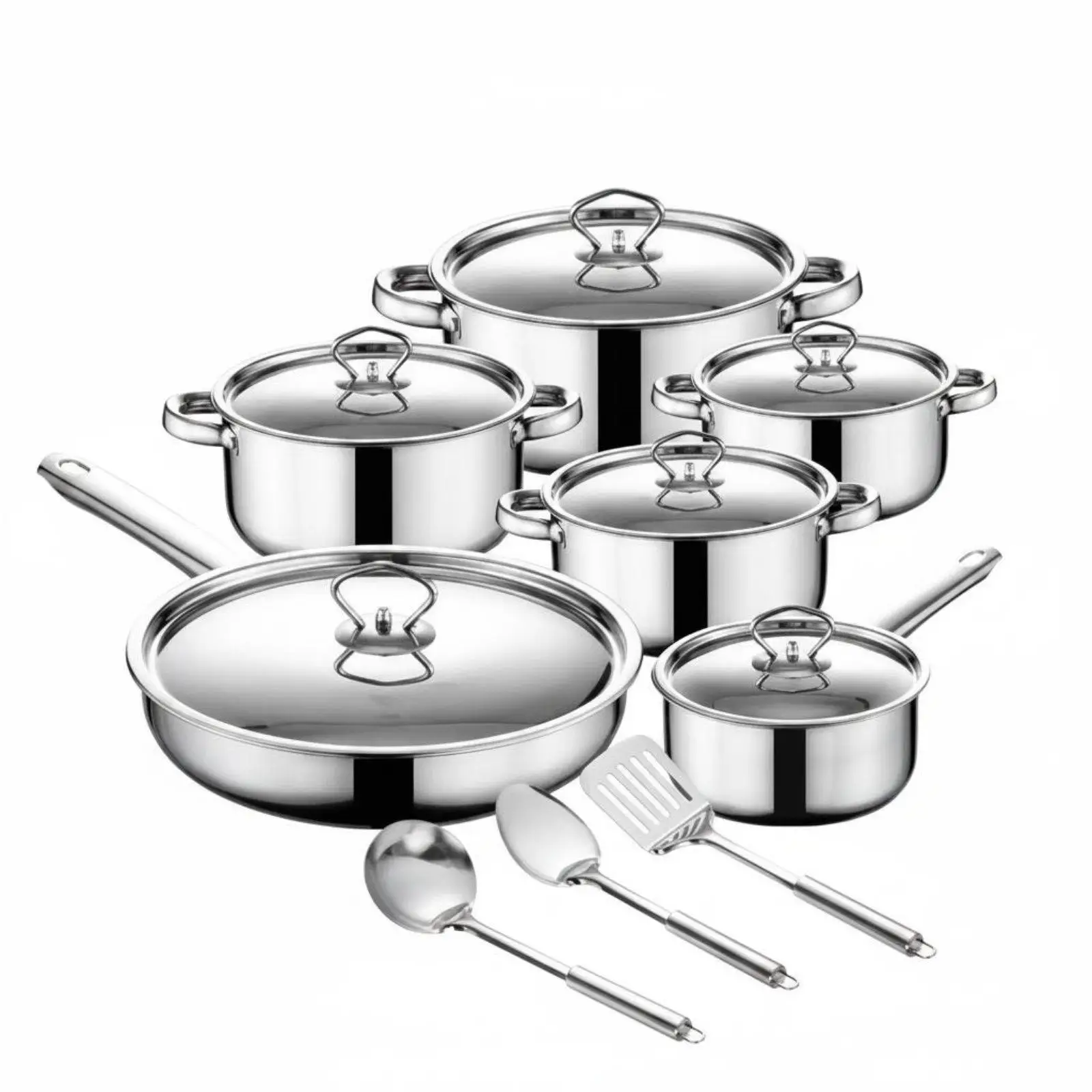 15 Pieces Stainless Steel Cookware Set Composite Bottom Stainless Steel Pot and Pan Set