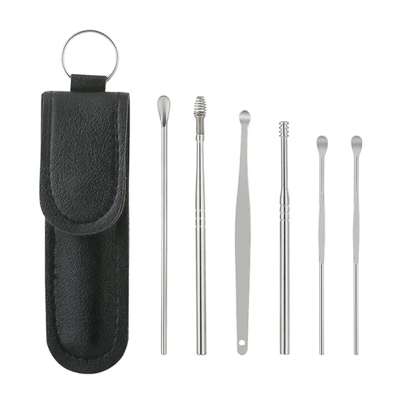 Wholesale 6Pcs Ear Cleaner Wax Pickers Earpick Wax Remover Curette Ear Pick Cleaner Kit Spoon Care Ear Clean Tool