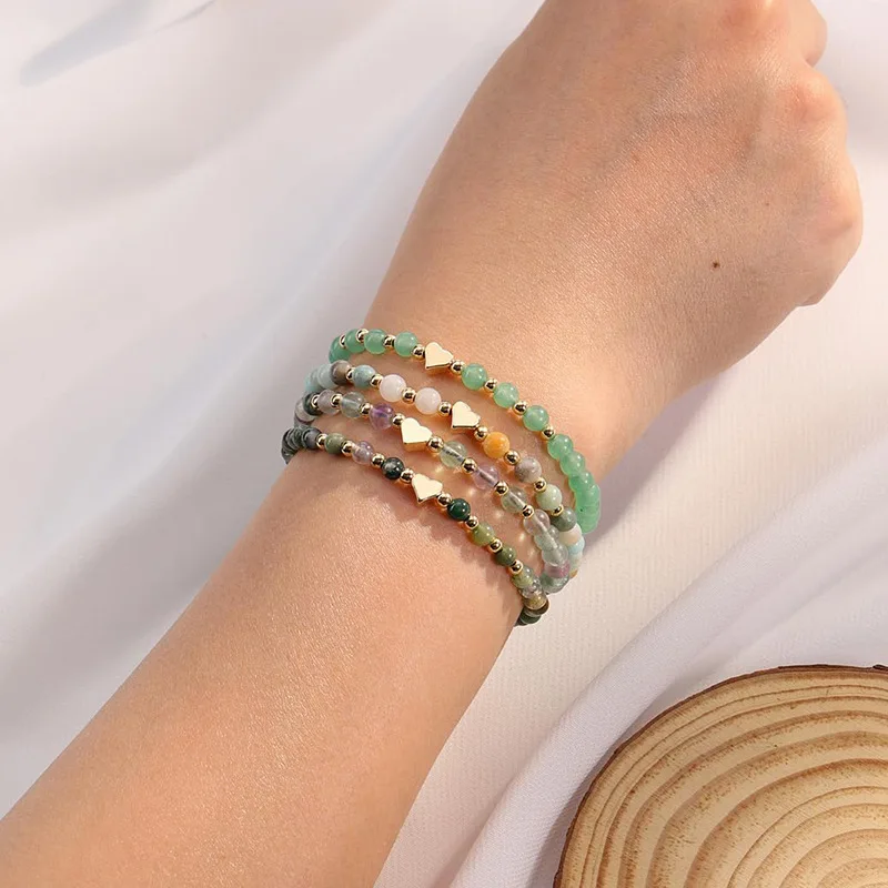 4 مللي متر الحجر الطبيعي حبة سوار شفاء الوردي كريستال القلب سحر الخرزة أساور للنساء اليدوية سوار كوارتز وردي #3