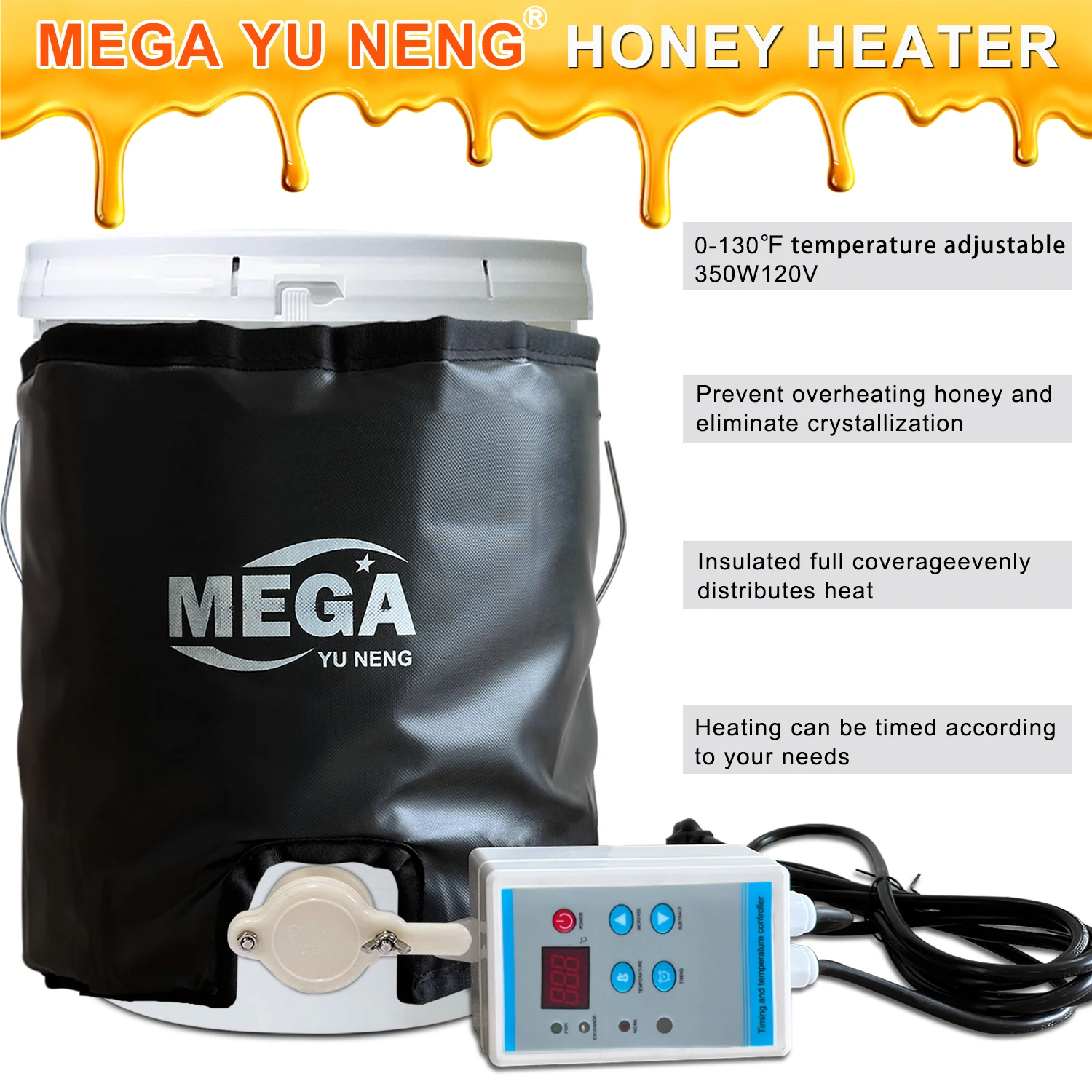 110V 5Gal Honey Heater Pail Heater Drum Heater Drum Heating Blanket Band Heater Honey Bucket Heater Temperature&Time Adjustment