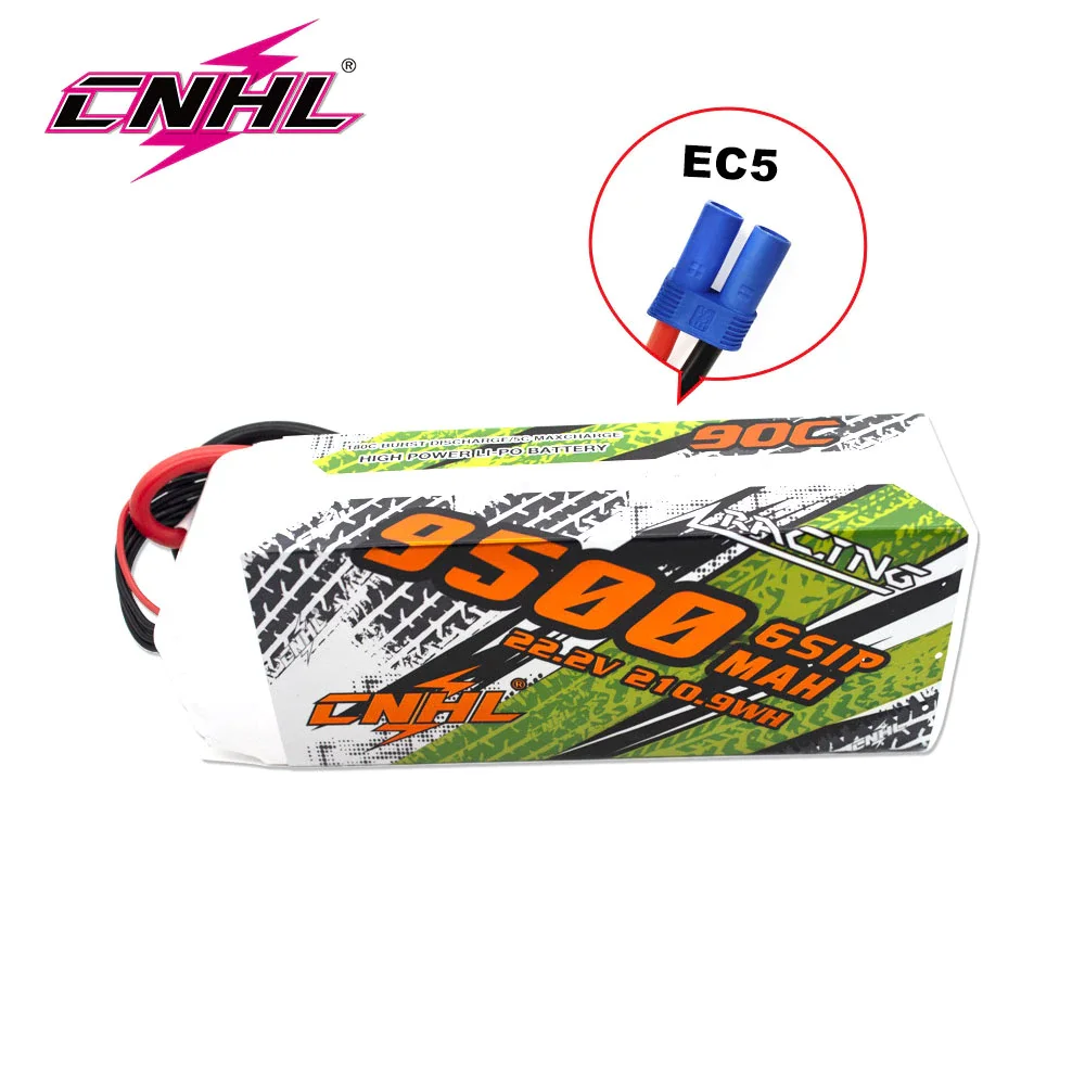 CNHL-batería Lipo 6S 22,2 V, 9500mAh, 90C con enchufe EC5 para coches RC, piezas de barcos, tanque, Helicóptero, Avión, Jet Edf, Speedrun