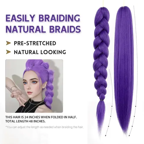 Imagen 2 del producto Extensiones de cabello trenzado sintético preestirado, pelo trenzado morado largo para trenzas, fiesta de escenario, disfraz de Halloween, Cosplay