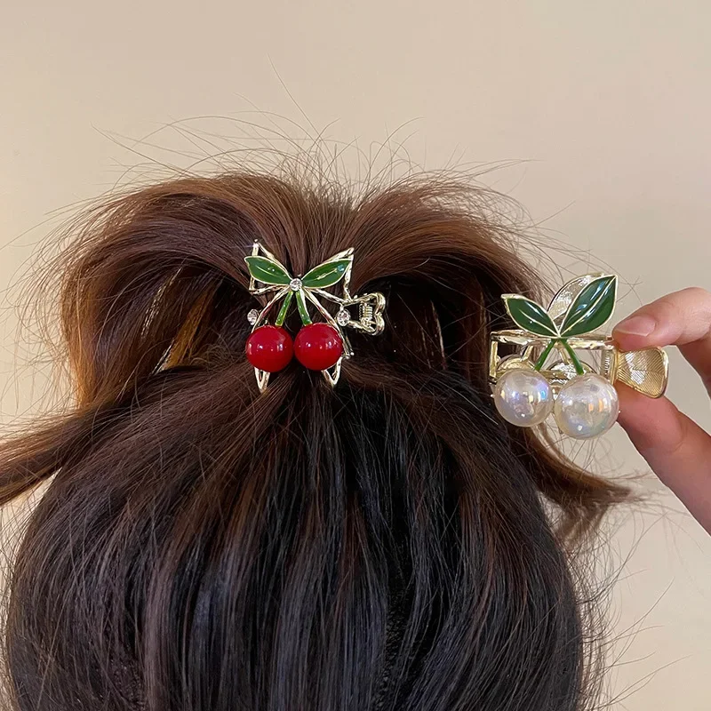 

Cute Cherry Hair Claw Clip 2023 Korean New Trendy Metal Hairpin High Horsetail Fixed Holder Hair Accessories for Women Headdress