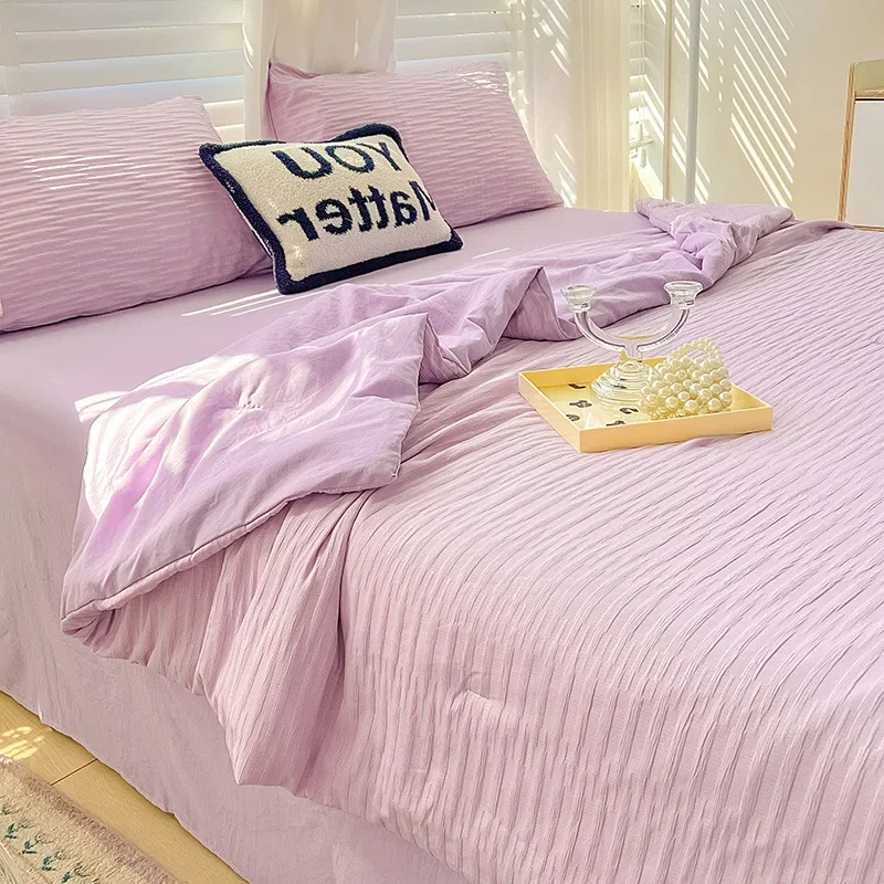 Washed Cotton Summer Quilt Four-Piece Set Bare Sleeping Quilt Summer Blanket Airable Cover