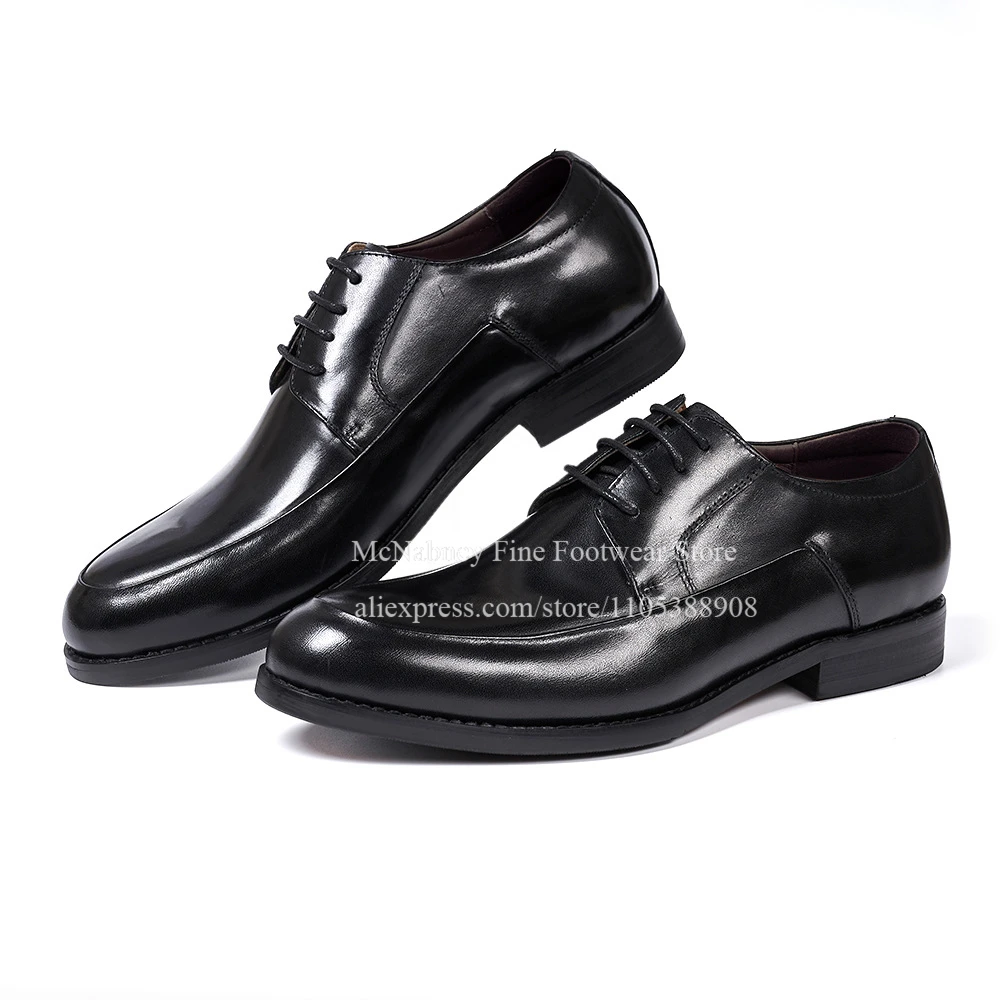 

Classic Burnished Lace up Derby Shoes Men Leather Round Toe Formal Shoes Business Wedding Party Gentleman Dress Shoes Plus Size