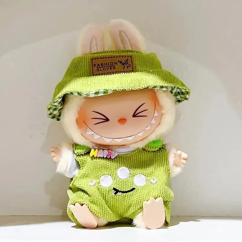 Mini Plush Doll'S Clothes Outfit Accessories For 15-17cm Labubu Idol V1 V2 sitting party Matcha Green Jumpsuit Set Clothing Gift