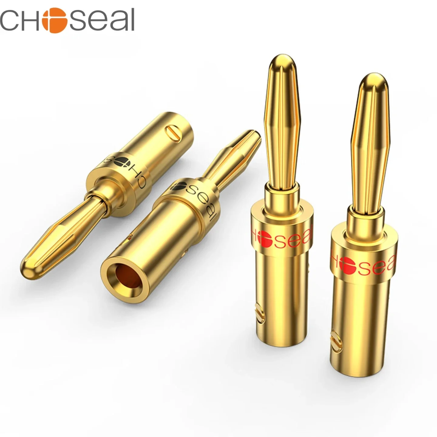 CHOSEAL Banana Plugs 4PCS 24K Gold Plated Speaker Wire Connector Adapter for Home Theater Amplifier Speaker Cable DIY