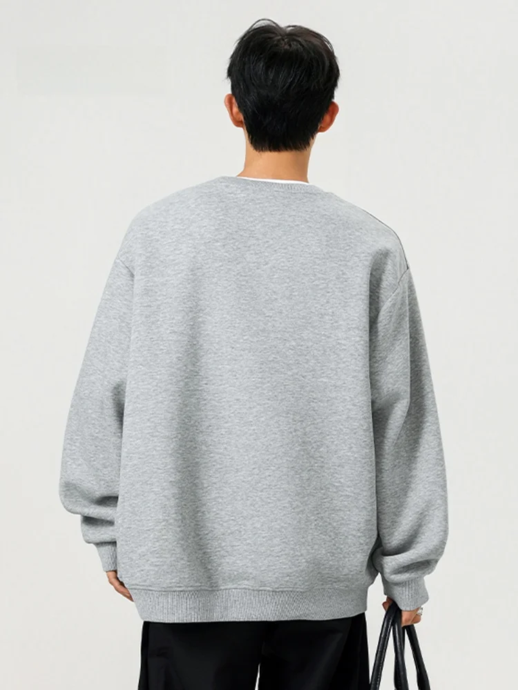 MMOPTOP American Style Casual Brand Heavyweight Sweatshirt Men Loose round Neck Pullover Grey Long Sleeve Top Trendy Brand