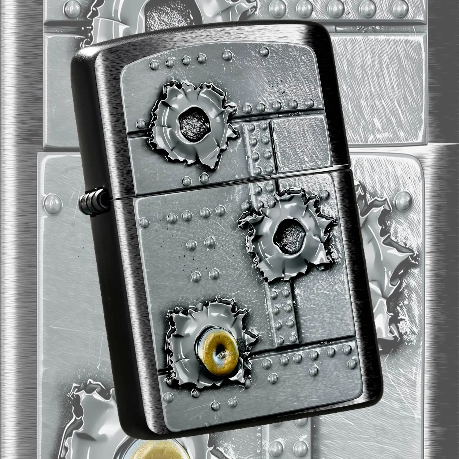 Hardcore Bullet Hole Pattern Lighter, Stylish Industrial Aesthetic Portable Igniter, Windproof Sturdy Smooth Operation, Ideal For Daily Commute Outdoor Trips, Perfect For Personal Use Or Gifting On Various Occasions, Ex A Humorous And Inter
