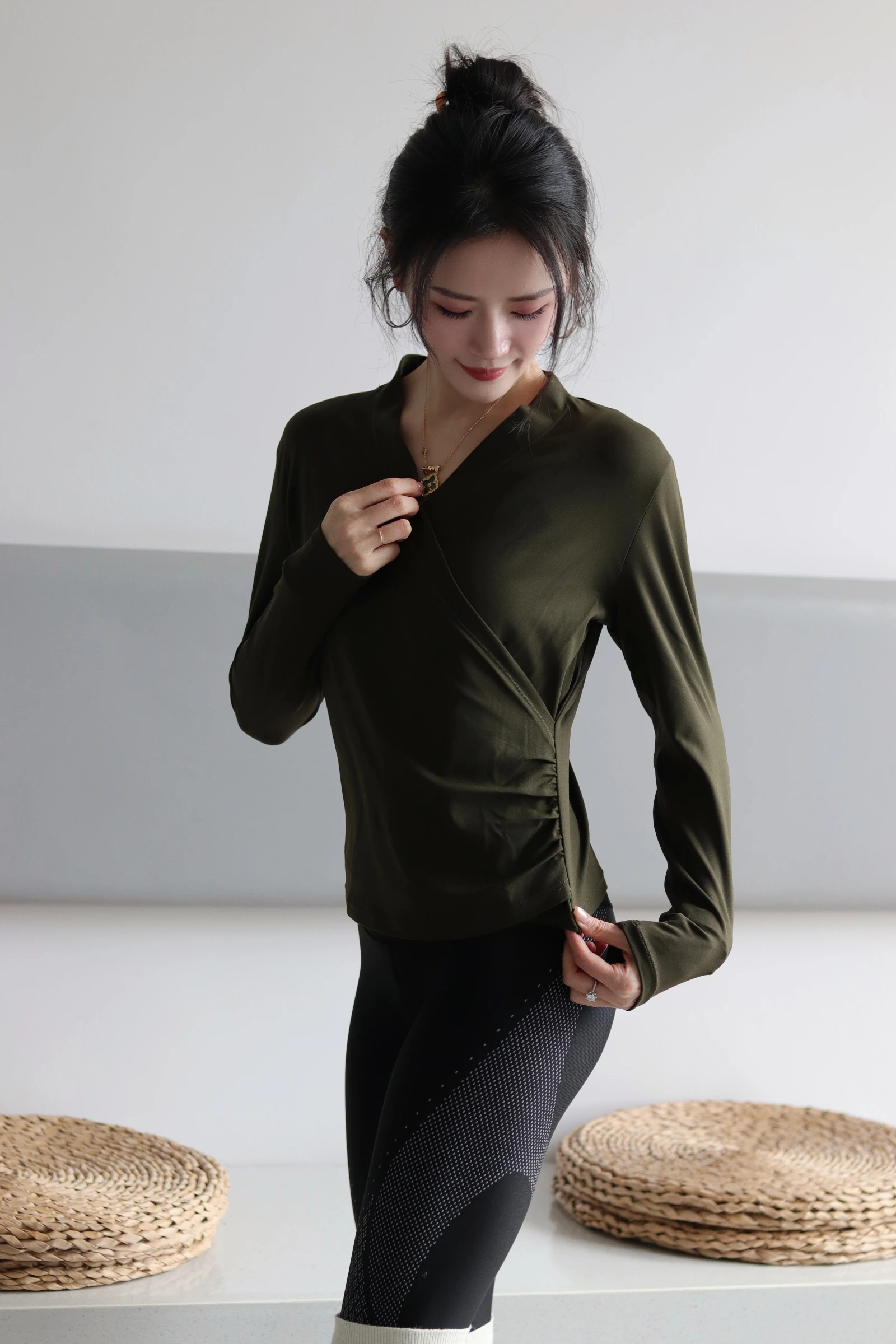 Summer Women's Yoga Shirt Long Sleeve Sportswear Gym Breathable Quick Dry Sports Top Pilates Dance Ballet Wrap Tops Fitness Vest