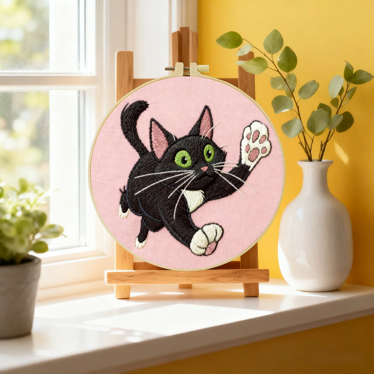 1 Stück 20X20CM/15X15CM 7,87/6,3 Zoll Katzen-Stickerei-Starter-Kit DIY-Kit DIY-Stickerei-Set Handarbeiten Malerei Nadelkunst – Detail 1