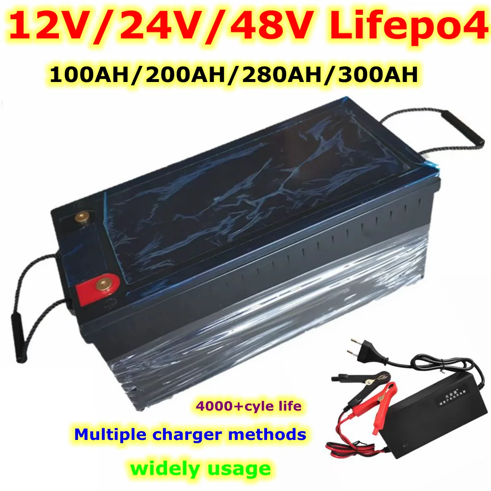 

12V 24V 48V 100Ah 200Ah 280Ah 300Ah LiFePo4 Battery Lithium Iron Phosphate bms Solar inverter