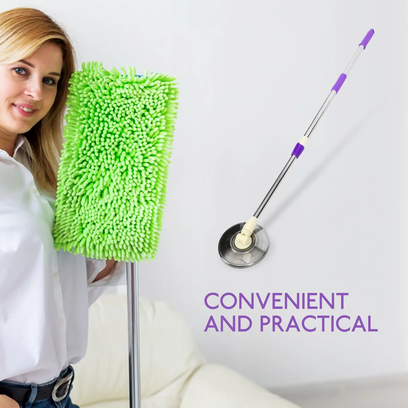 

Telescopic Stainless Steel Rotating Mop Handle Detachable Heavy Duty for Hardwood Tile Laminate Floors Domestic Straight Mop Rod