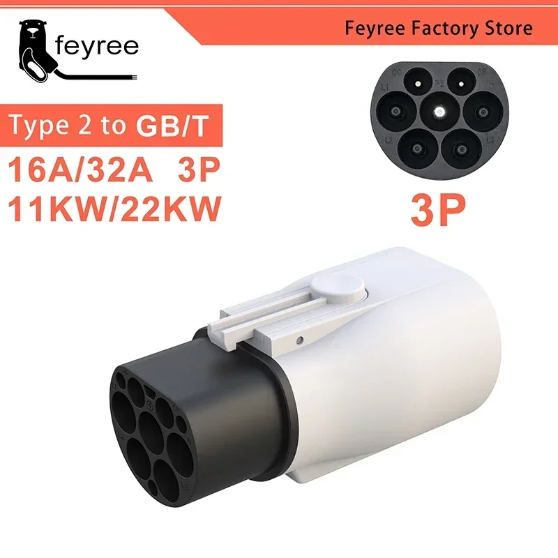 Feyree EV Charger Adapter Type 2 IEC 62196-2 to GB/T Converter for China Standard Electric Vehicle Charging EV Connector 16A 32A