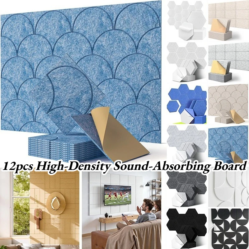 12PC High-Density Hexagonal Sound-Absorbing Sound Insulation Board Heat-Insulating Board Studio Processing Wall Board Home Decor