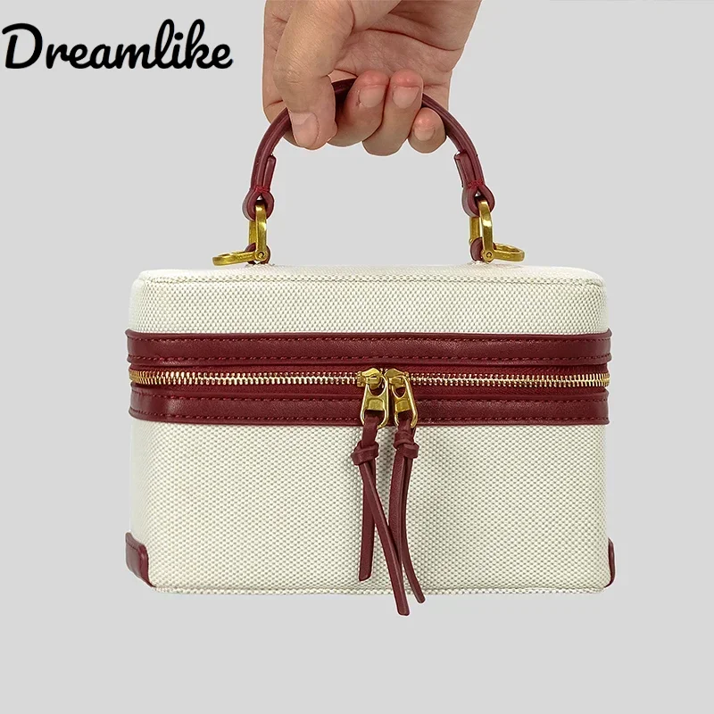 

Retro Box Women Handbags Splicing Canvas Shoulder Bag Fashion Crossbody Bags Casual Spring And Summer Small Purses