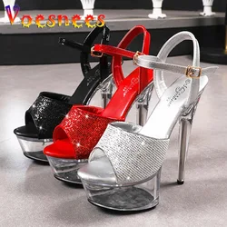 Sequin Cloth Sandals Bling Woman Summer Transparent Waterproof Platform Nightclub High Heel Shoe Super Model Catwalk Show Shoes