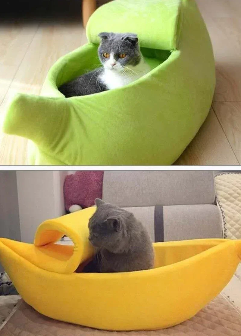 Warmes, bananenförmiges Hunde- und Katzenbett, gemütlicher Korb, Kissen für Welpen, Kätzchen, Zwinger, tragbare Haustier-Schlafmatte, Bett, Katzenbedarf – Detail 4