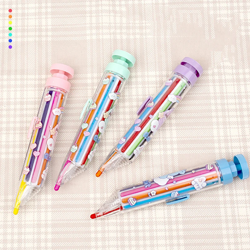 Multicolor Crayon Rotatable Easy To Carry Press-on Crayon Widely Use Kids Students Art Graffiti Painting 8 Colors Crayon