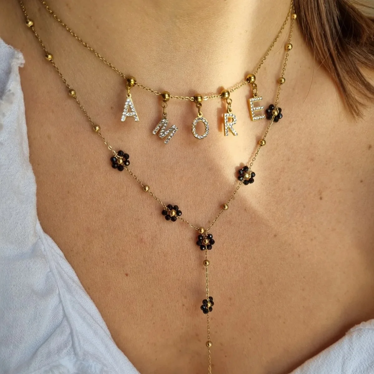Custom Single Beaded Letter Necklace Personalized Initial Choker Zirconia Nameplate Necklaces For Women Stainless Steel Jewelry