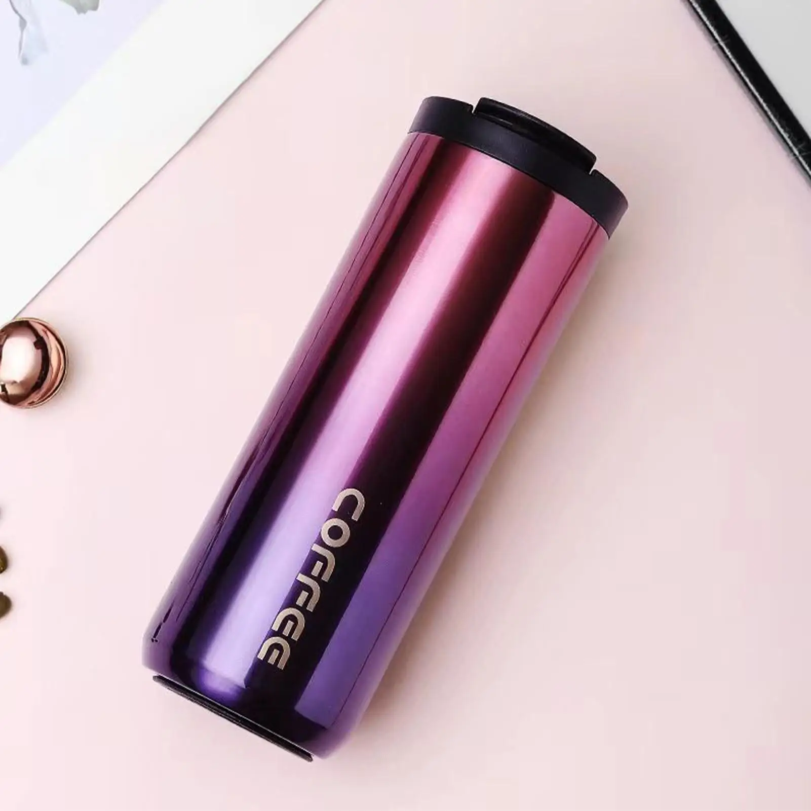 كوب سفر معزول بجدار مزدوج كوب من الفولاذ المقاوم للصدأ زجاجة حرارية خارجية للمدرسة والأعمال والسفر والرياضة والمنزل وصالة الألعاب الرياضية الخارجية