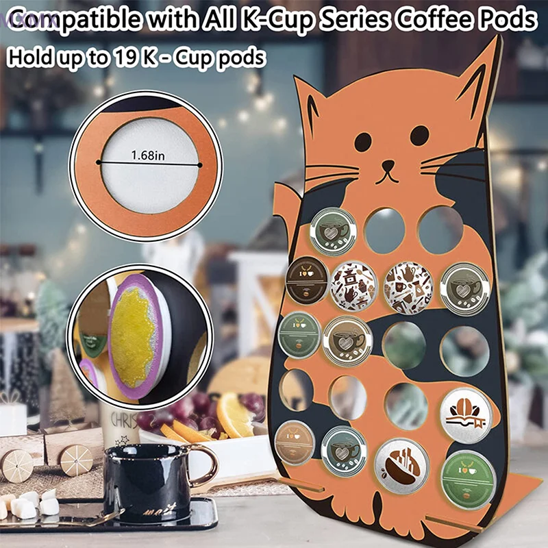ไม้แมวกาแฟสําหรับถ้วยผู้ถือ Coffee Pod Organizer Pod สําหรับเคาน์เตอร์เครื่องประดับคริสต์มาสจํานวนมากไม้