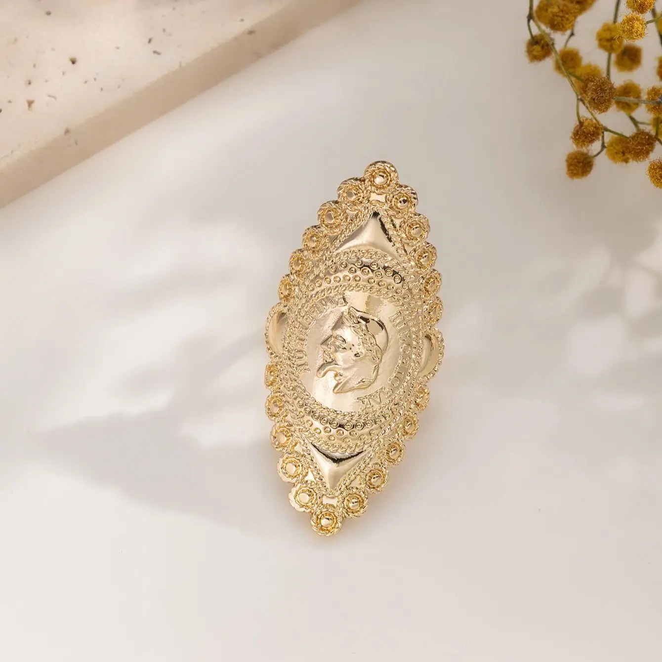 New gold plated napoleopn coin ring unisex adjustale size middle east european trendy figure rings