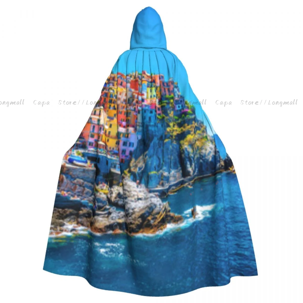 Cosplay Medieval Costumes Cityscape Over Mediterranean Sea Europe Cinque Terre Hooded Cloak Capes Robes Jackets Coat Carnival