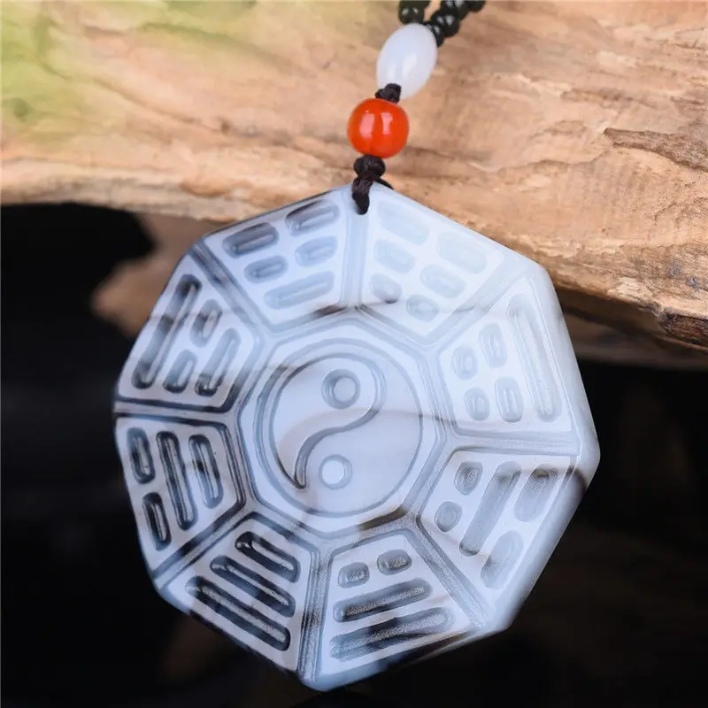 Blue and White Jade Yin Yang Tai Chi Bagua Card Pendant Men's and Women's Retro Ethnic Style Pendant