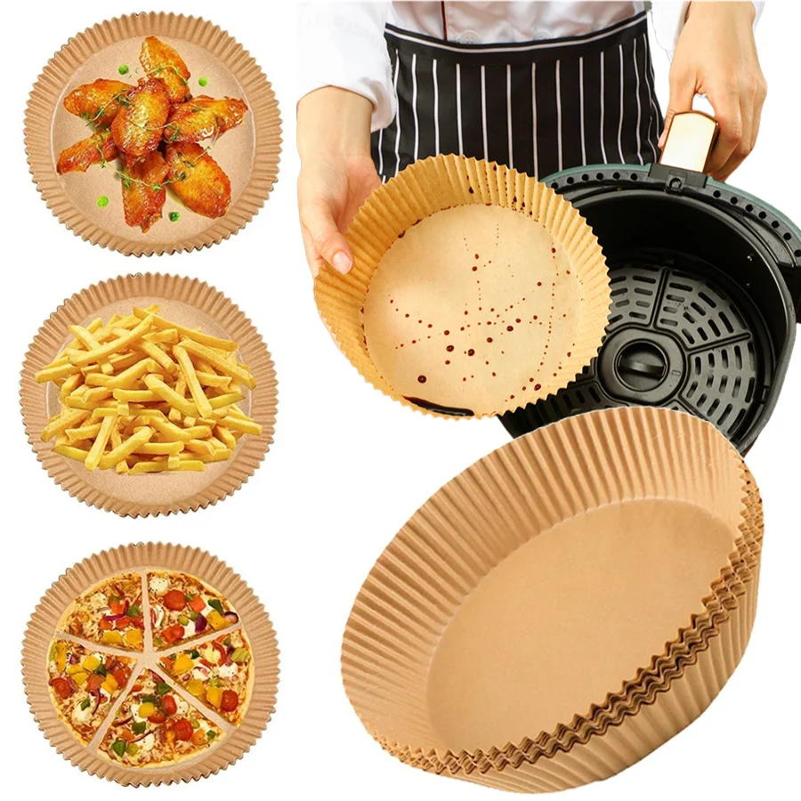 50 Stück Heißluftfritteuse-Papiereinlagen Antihaft-Backpapier Küchen-Grill-Back- und Kochzubehör Heißluftfritteuse-Zubehör XJM