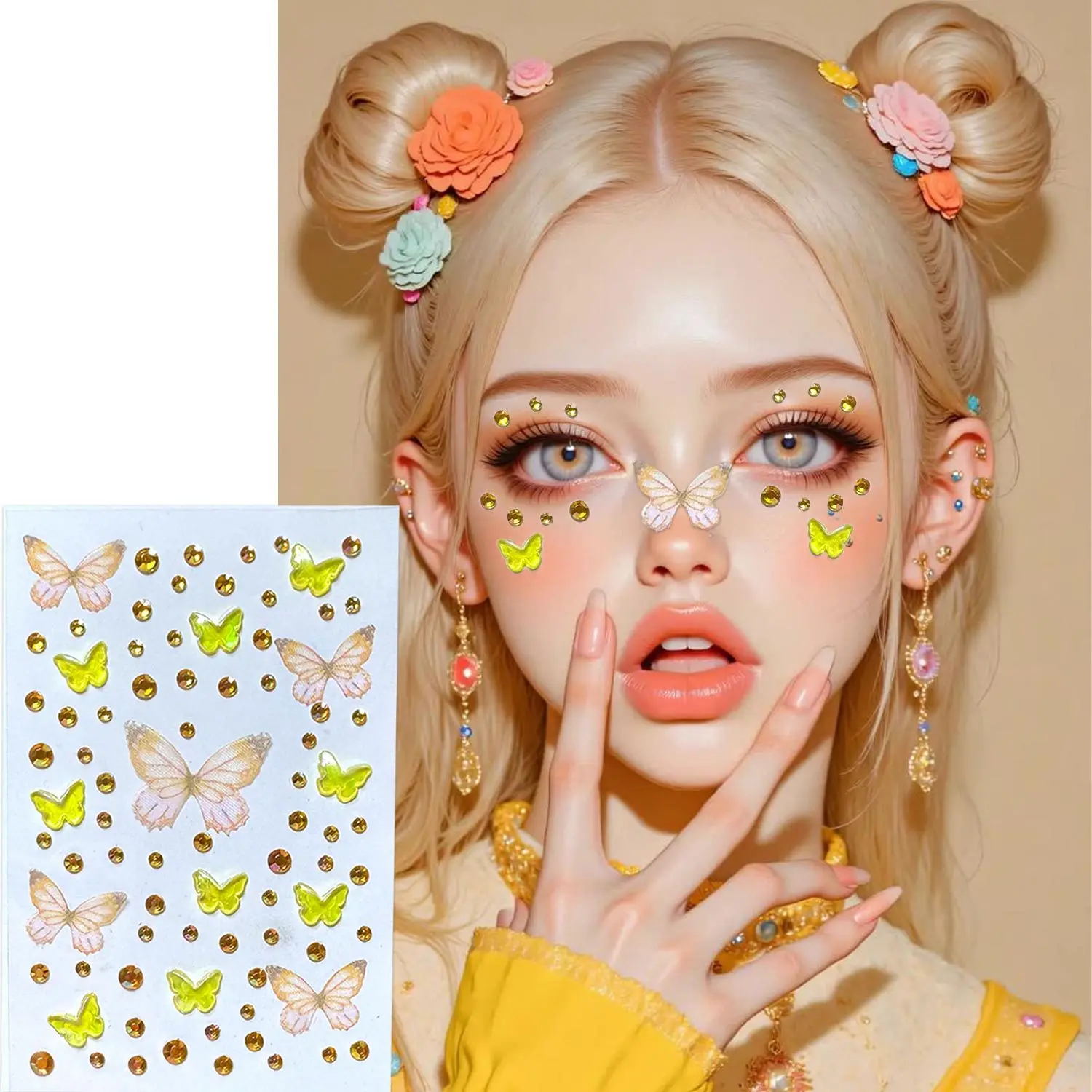 

Self Adhesive Tulle Butterfly Eye Face Rhinestones Cute Waterproof Non Toxic For Kids Festival Pet Costume Makeup