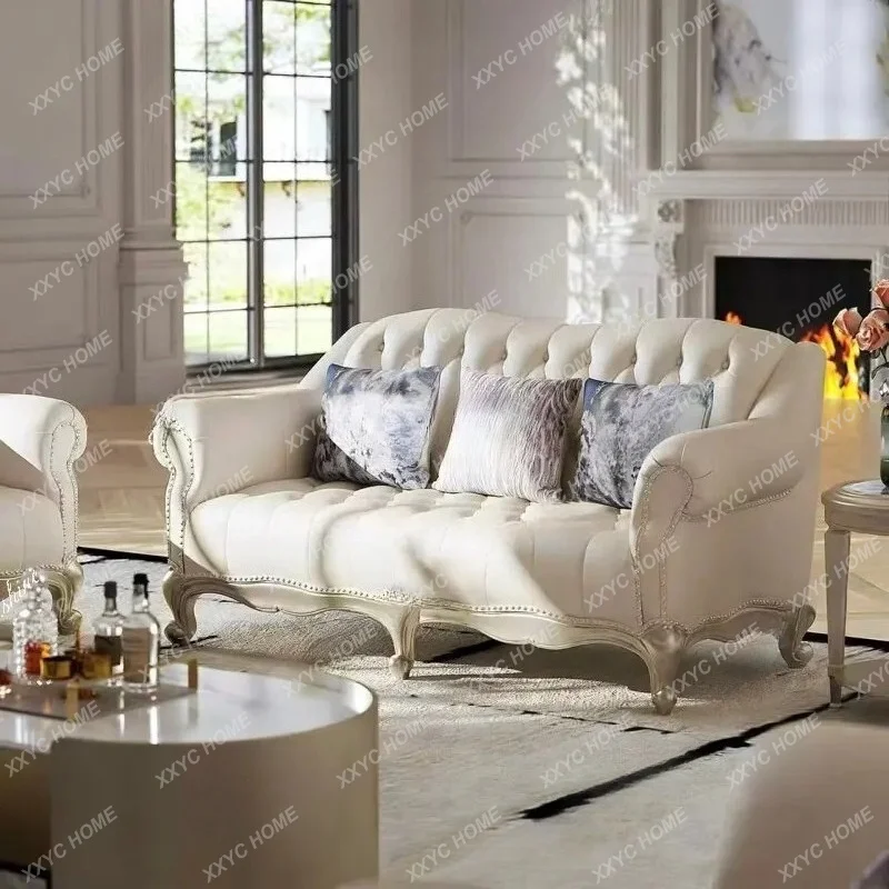 XX white solid wood sofa three-person living room furniture