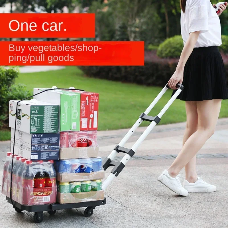 

Folding Portable Collapsible Aluminum Cart Dolly Pull Truck Carring Trolley Black Tool Cart Storage with 4 Wheels Luggage Cart