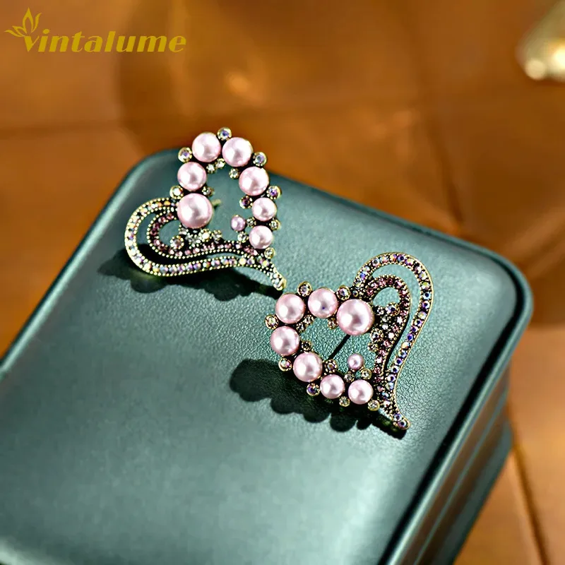 

Серьги-гвоздики Vintalume в форме сердца с кубическим цирконием, для женщин, модные ювелирные изделия, винтажные, изящные, трендовые, для вечеринок