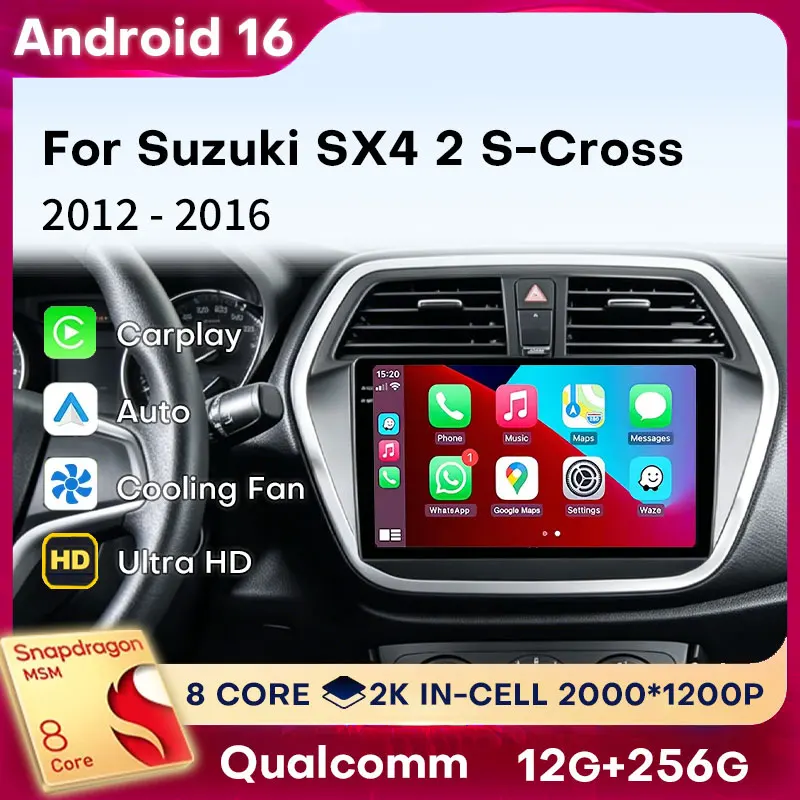 Android 16 Carplay For Suzuki SX4 2 S-Cross 2012 2013 2014 2015 2016 GPS BT Car Radio 360 Camera Multimedia DSP Auto 4G LTE 2din
