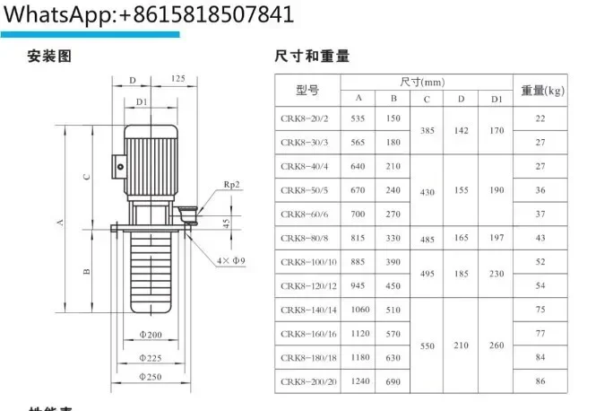Vertical high-pressure water pump cooling cycle machine pump CRK4-60/70 immersion multi-stage centrifugal pump