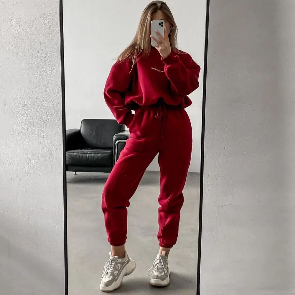 

Loose Fit Women Suit Women's Stand Collar Sweatshirt High Waist Trousers Set for Sport Fitness Long Sleeve Elastic Cuff