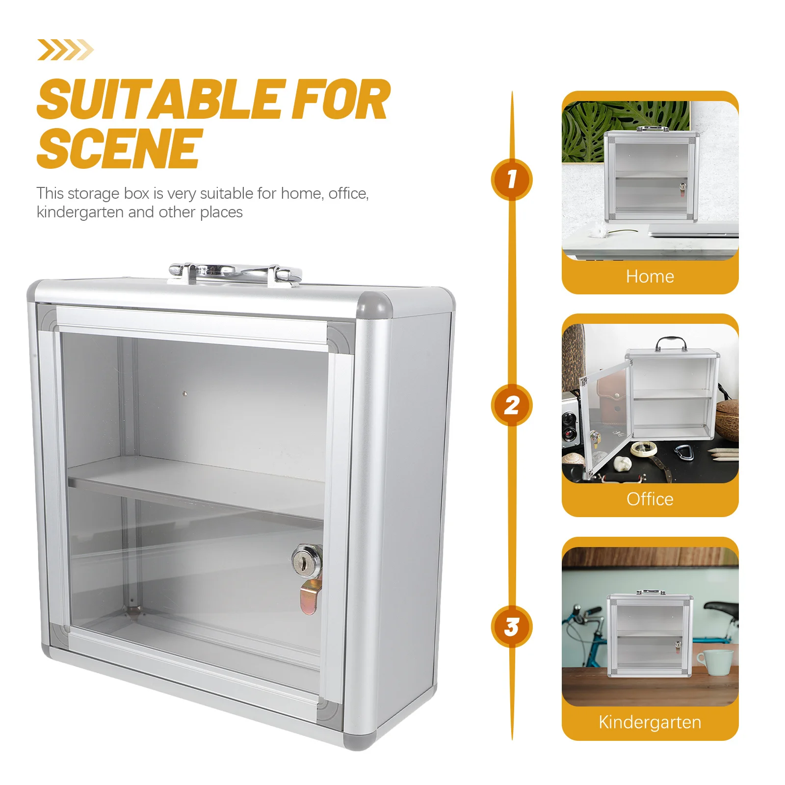 صندوق دواء معلق على الحائط مصنوع من خليط معدني بسعة كبيرة صندوق تخزين للطوارئ قابل للقفل حقيبة إسعافات أولية محمولة للمكتب المنزلي #2