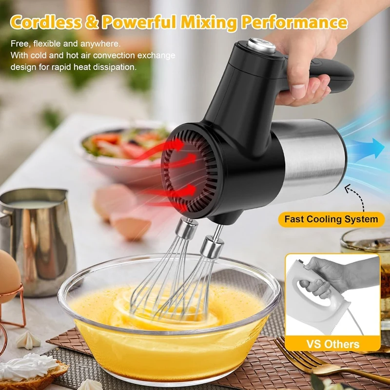 AS94-Cordless Hand Mixer,Digital Display 7 Speed Rechargeable Electric With 4 Stainless Steel Attachments,For Baking,Eggs