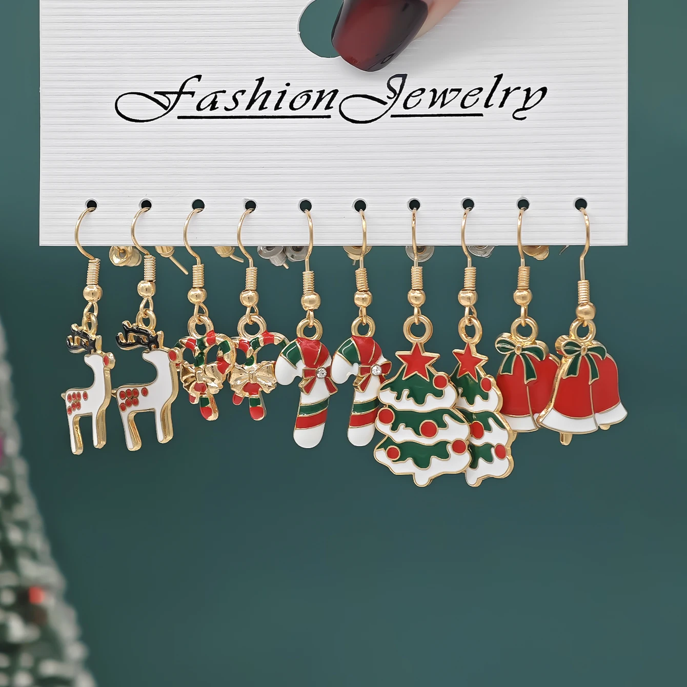 10/40pcs New Christmas Set Cross border Hot Selling Cartoon Dripping Oil Elk Santa Claus Christmas Tree Earrings for Women image 5