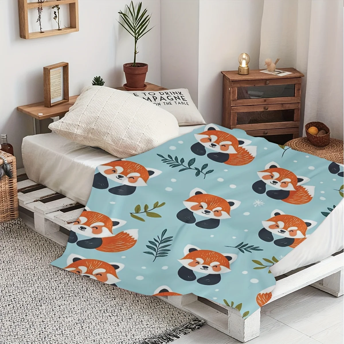 

Cute Red Panda Blanket - Soft Home Throw for Room Decor, Unique Gift Idea, Adorable Animals with Snowflakes and Leaves Design