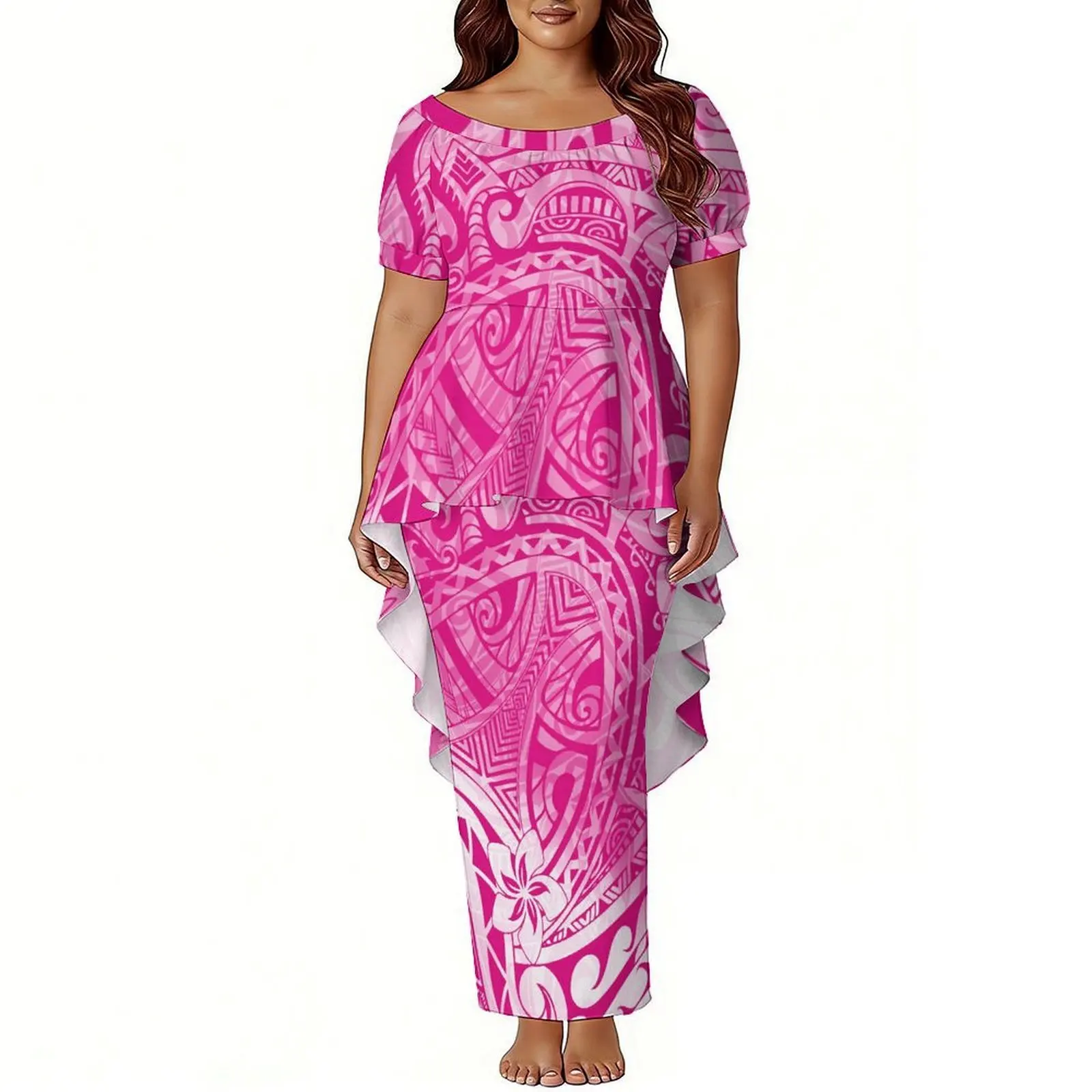 Newly Designed Polynesian Samoa Island Custom Women'S Puletasi Dress With High-Definition Pattern Of Plataha Customization