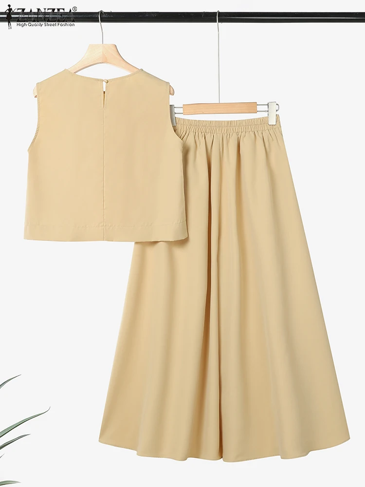 ZANZEA ฤดูร้อนกางเกงขากว้าง 2 ชิ้นชุดหลวม Crop Tops ผู้หญิงแฟชั่น 2 ชิ้นชุดสบายๆกางเกงชุด