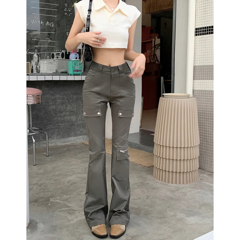 Green Cargo Pants Solid Y2K Style Women American Vintage Fashion Straight Wide Leg Pants High Street Female Summer NEW Trouser