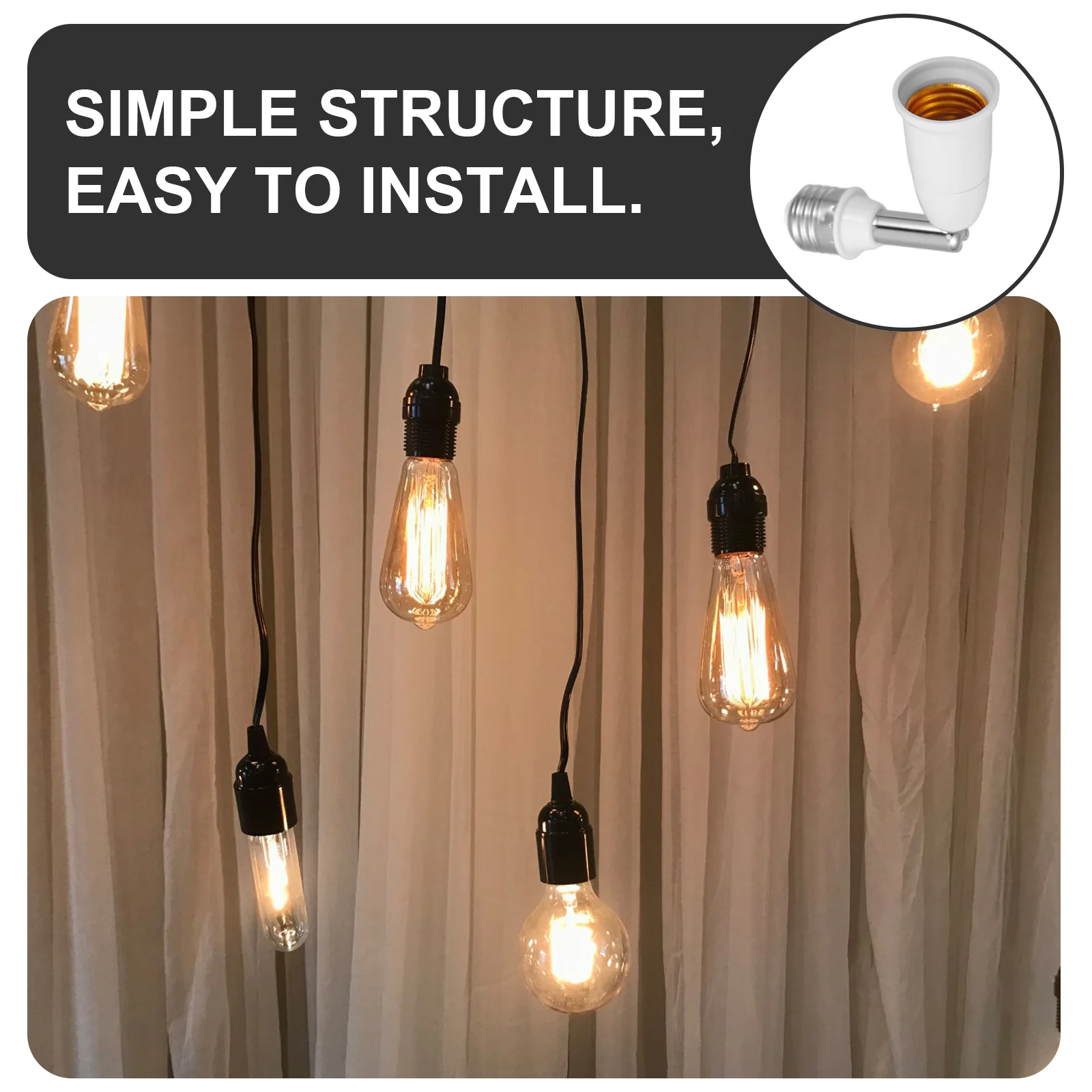 2 Buah Soket Lampu Extender Adaptor Tikungan Diperpanjang Dudukan Lampu Bohlam Dasar Kabel Ekstensi Luar Ruangan Putih